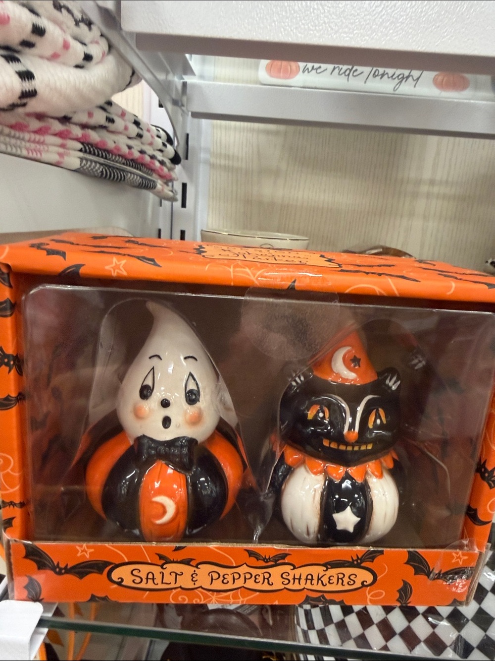 Johanna Parker Halloween Ceramic Salt & Pepper Shaker Set - Orange, Black, White